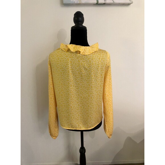 Express Yellow White Polka Dot V-Neck Cinched Blouse Size Medium NEW - Picture 4 of 6